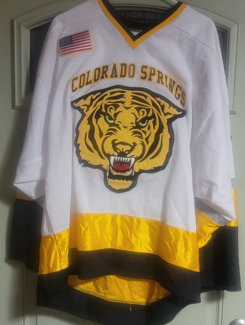 Bakka Colorado Springs Tigers White Jersey with Black and Yellow Trim
